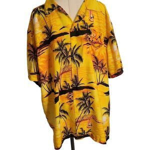 Hawaii Vacation Tropical Big Men's Button-up Short Size 4XL Beach Cruise Yellow